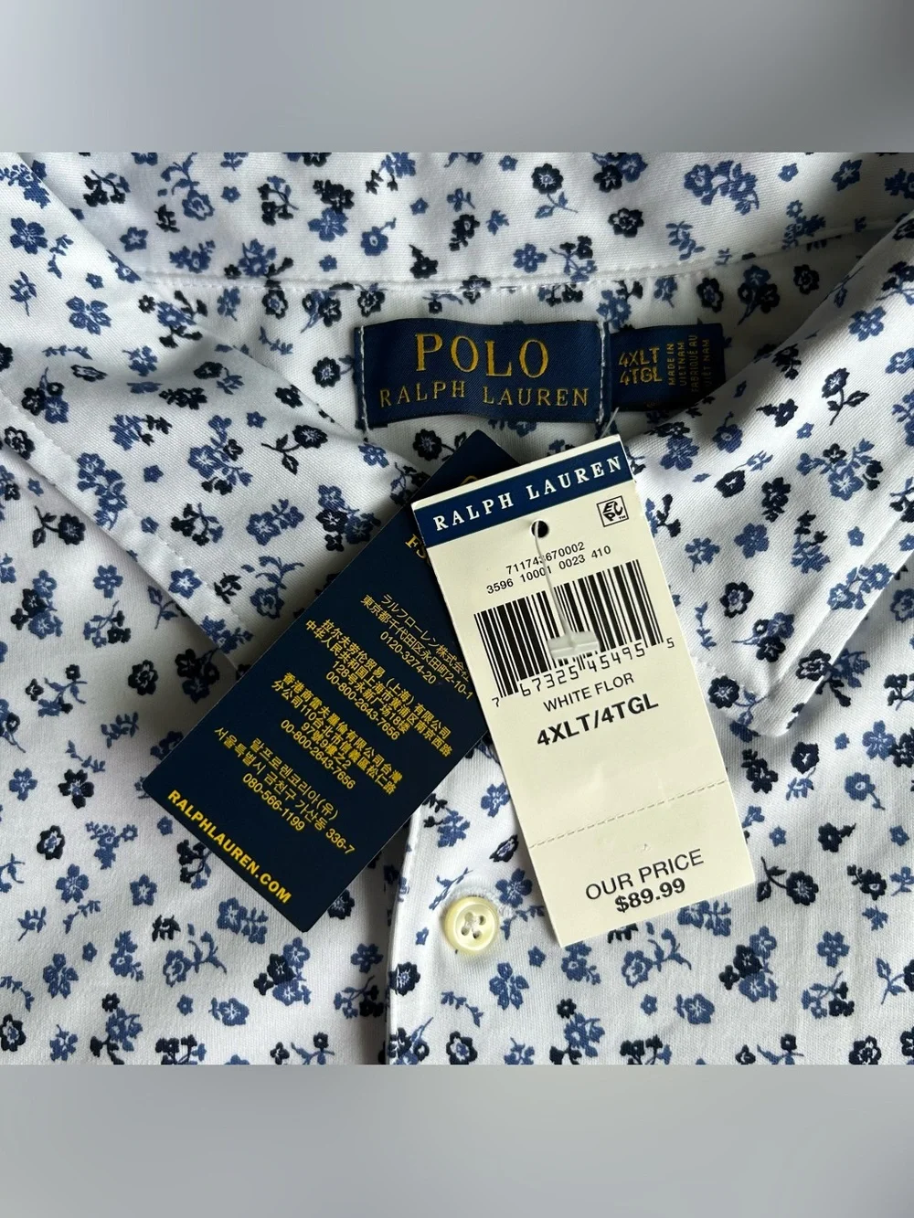 NWT Polo Ralph Lauren Shirt Mens 4XL TALL White/Blue Floral Classic Soft Cotton